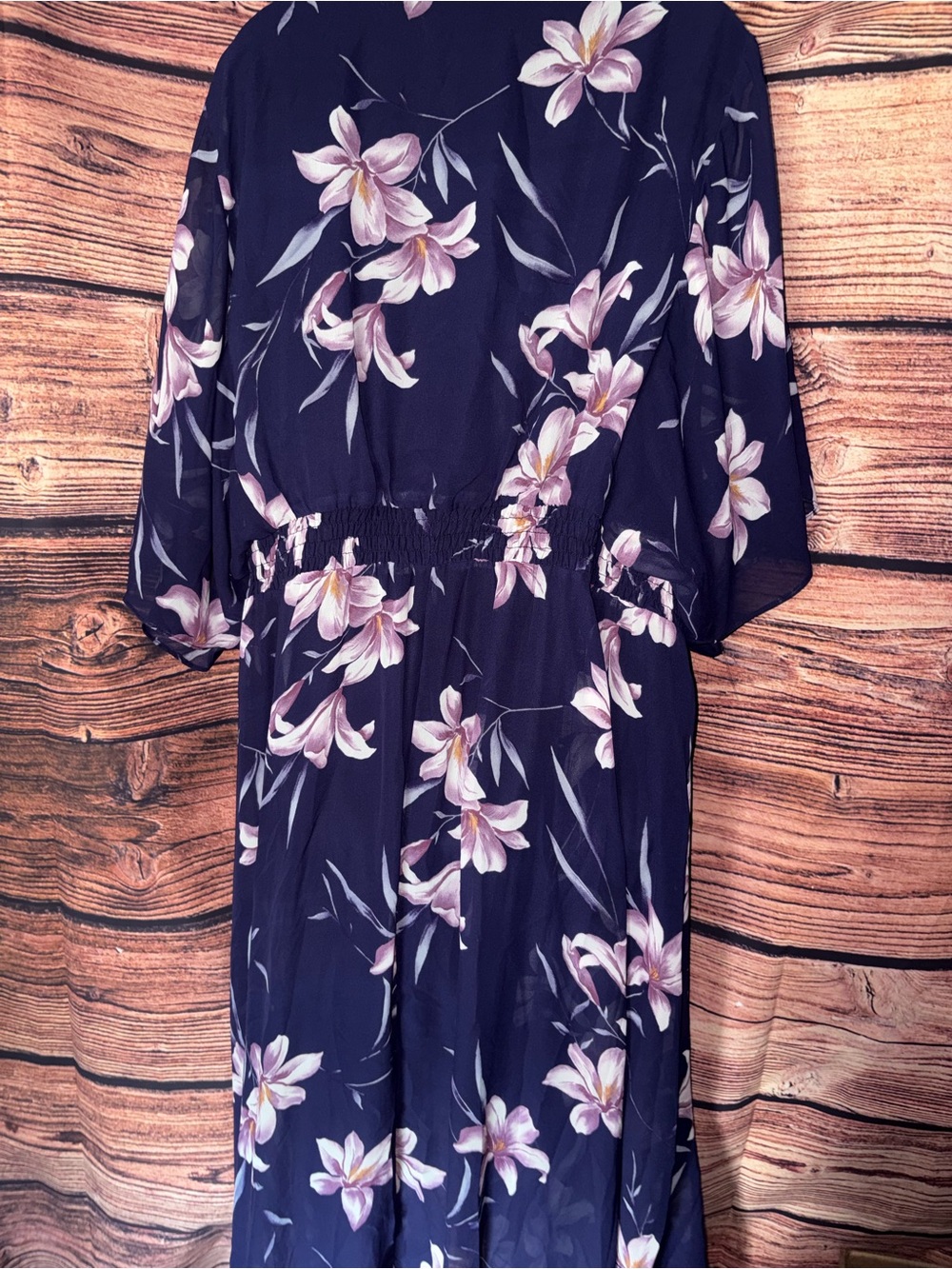 Lane Bryant Purple Chiffon Floral Midi Dress with Pink Flowers - Picture 4 of 5